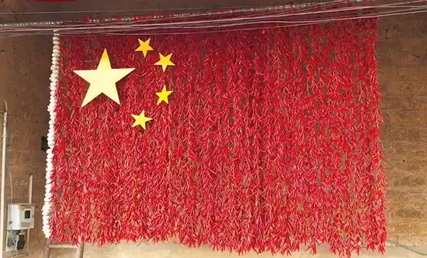 村民用7.2万个辣椒拼五星红旗 表白伟大的祖国